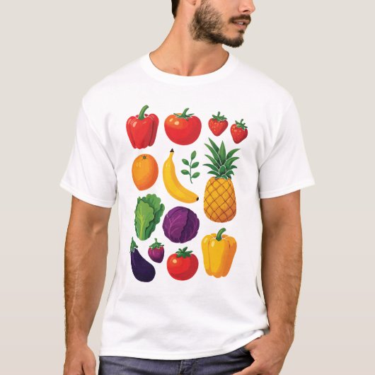 カラフルな野菜と果物 ビブラントヘルシーな食品 Tシャツ (正面)