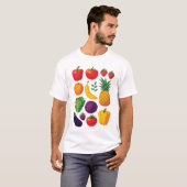 カラフルな野菜と果物 ビブラントヘルシーな食品 Tシャツ (正面フル)