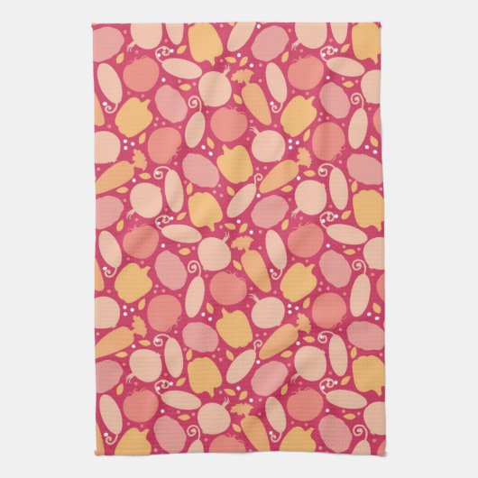 カラフルな野菜パターン キッチンタオル (縦)