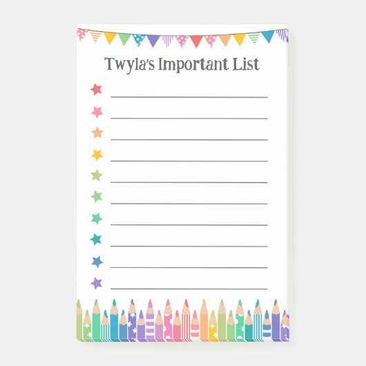 カラフルな鉛筆と星の大切なやることリスト ポストイット (正面)