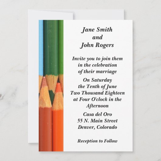 カラフルな鉛筆のモダンな結婚式招待状 オーダーメイド 招待状 (正面)