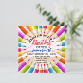 カラフルな鉛筆教師の退職パーティー 招待状 (スタンド正面)