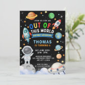 カラフルな銀河の宇宙バースデー 招待状 (スタンド正面)
