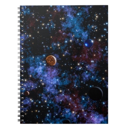 カラフルな銀河、星、惑星が夜に ノートブック (正面)