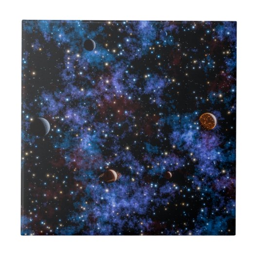 カラフルな銀河、星、惑星 タイル (正面)
