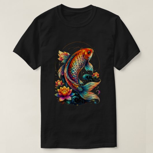 カラフルな錦鯉Tシャツ | 日本の鯉 Tシャツ (デザイン正面)