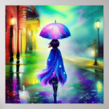 カラフルな雨の中の散歩