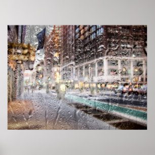 カラフルな雨の日NYCの抽象芸術 ポスター