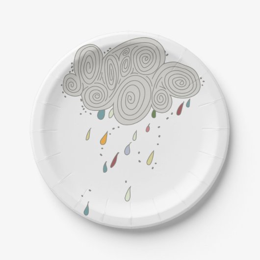 カラフルな雨雲の紙皿 ペーパープレート (正面)