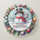 カラフルな雪だるまとオーナメントのクリスマスピロー ラウンドクッション (裏面)
