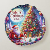 カラフルな雪だるまとオーナメントのクリスマスピロー ラウンドクッション (裏面)
