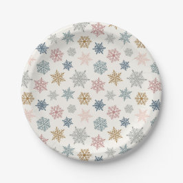 カラフルな雪の結晶の模様 - 冬のクリスマス ペーパープレート