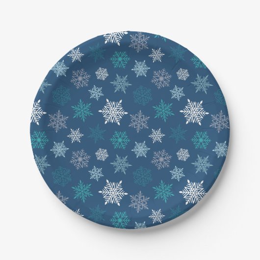 カラフルな雪の結晶の模様 - 冬 クリスマス ペーパープレート (正面)