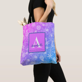 カラフルな雪の結晶 ピンク パープル ブルー モノグラム 名前 トートバッグ