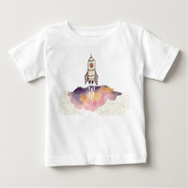 カラフルな雲から離陸するロケット宇宙船 ベビーTシャツ