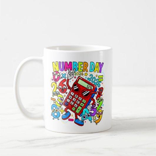 カラフルな電卓のNumber Day数学マグカップ コーヒーマグカップ (左)