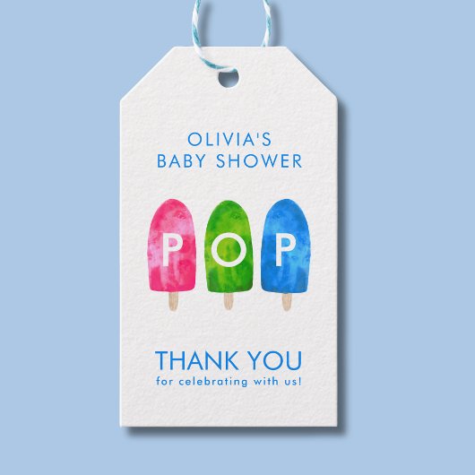 カラフルな青いベビーシャワーのReady to Pop ギフトタグ