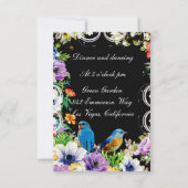 カラフルな青い鳥と植物の花のレセプション 招待状 (正面)