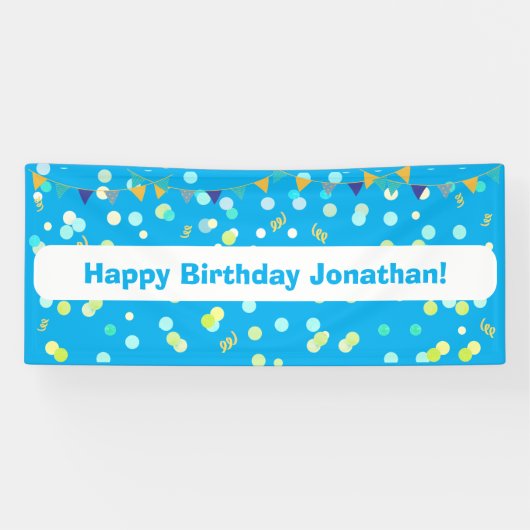 カラフルな青と緑のコンフェティ 男の子の誕生日パーティー 横断幕 (横)