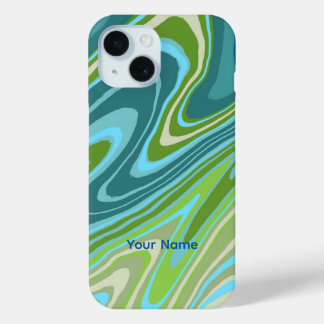 カラフルな青と緑の抽象的な携帯ケース iPhone 15ケース