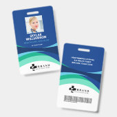 カラフルな青の流れるデザインの医療用ID&ロゴ バッジ (正面&裏面)