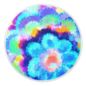 カラフルな青の花の水彩画 セラミックノブ (正面)