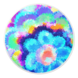 カラフルな青の花の水彩画 セラミックノブ