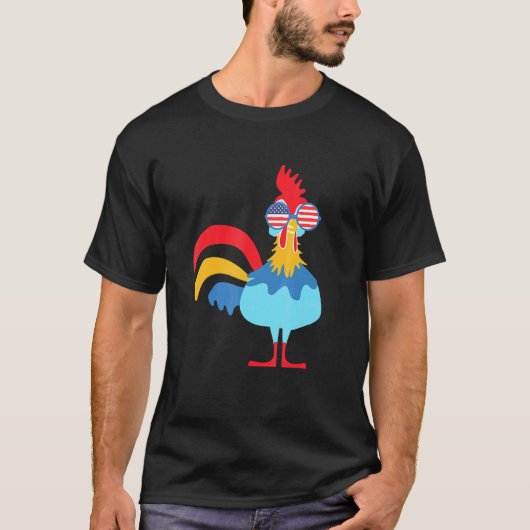 カラフルな面白いニワトリ Tシャツ (正面)