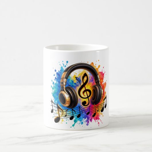 カラフルな音楽の飛沫 コーヒーマグカップ (中央)