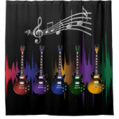 カラフルな音楽ギター シャワーカーテン (正面)