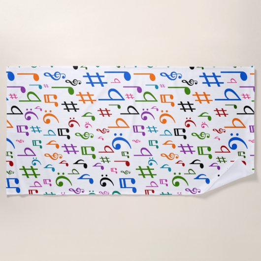 カラフルな音楽ノートおよび記号の多く ビーチタオル (正面)