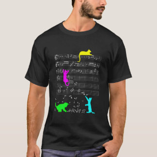 カラフルな音楽家と音符の猫 Tシャツ