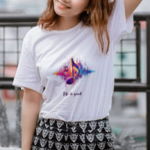 カラフルな音符Tシャツ、人生は素晴らしい