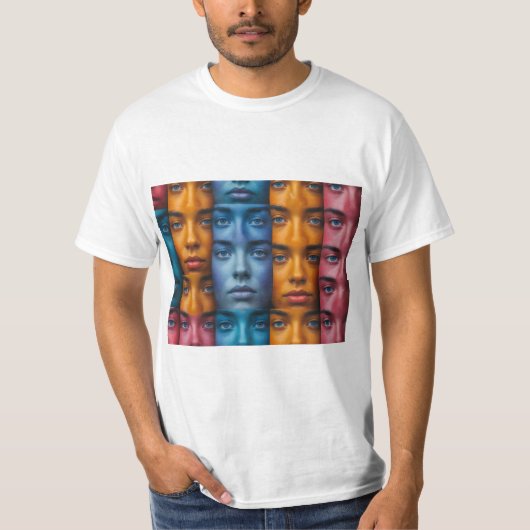 カラフルな顔のパターン Tシャツ (正面)