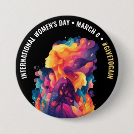カラフルな顔の抽象画 国際女性デー | IWD 缶バッジ