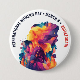 カラフルな顔の抽象画 国際女性デー | IWD 缶バッジ
