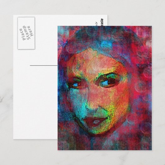 カラフルな顔 ポストカード (正面/裏面)