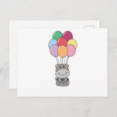 カラフルな風船でヒポポタマスが飛び立つ ポストカード (正面/裏面)