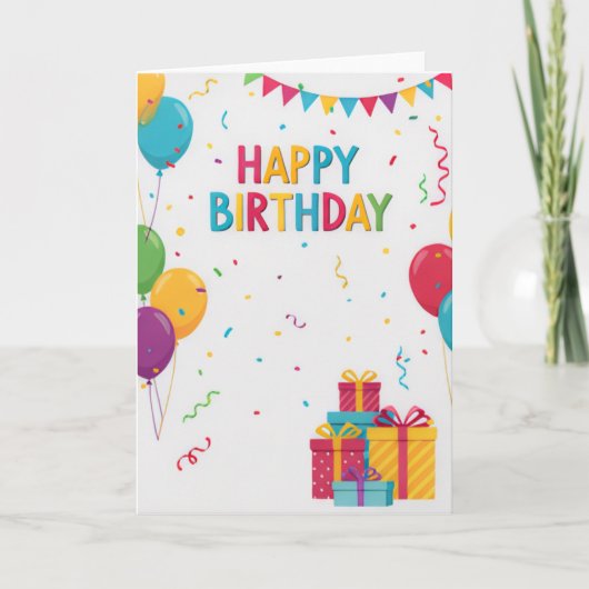 カラフルな風船とプレゼントの子供の誕生日カード カード (正面)