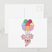 カラフルな風船と一緒にアホロトルが飛び上がる ポストカード (正面/裏面)