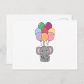 カラフルな風船と一緒に象が飛び上がる ポストカード (正面/裏面)
