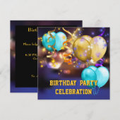 カラフルな風船と吹き流しの誕生日パーティー 招待状 (正面/裏面)