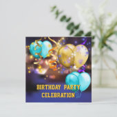 カラフルな風船と吹き流しの誕生日パーティー 招待状 (スタンド正面)