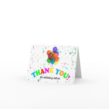 カラフルな風船と紙吹雪の感謝カード