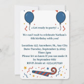 カラフルな風船と紙吹雪 子供の誕生日 招待状 (裏面)