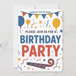 カラフルな風船と紙吹雪 子供の誕生日 招待状