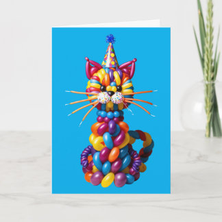 カラフルな風船ねこアート 面白い動物のイラスト カード