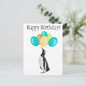 カラフルな風船のペンギン - お誕生日おめでとう！ ポストカード (スタンド正面)