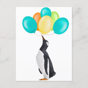 カラフルな風船のペンギン ポストカード