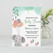 カラフルな風船の灰色の象のベイビーシャワー 招待状 (スタンド正面)